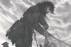 Tegning av stallu som trekker garn.