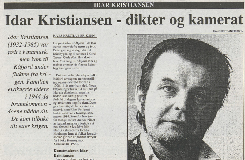 Avisutklipp, Idar Kristiansen - dikter og kamerat
