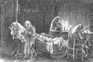 Underjordiske og barn i vugge.