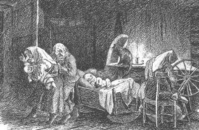 Underjordiske og barn i vugge.